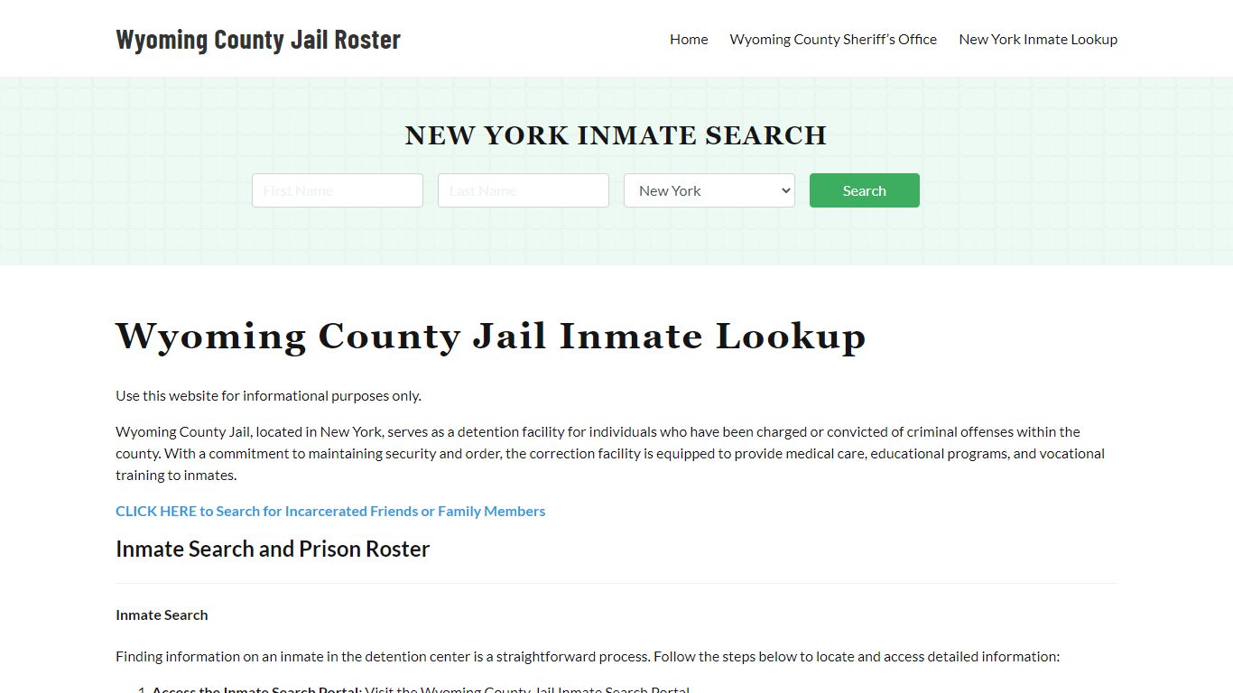 Wyoming County Jail Roster Lookup, NY, Inmate Search