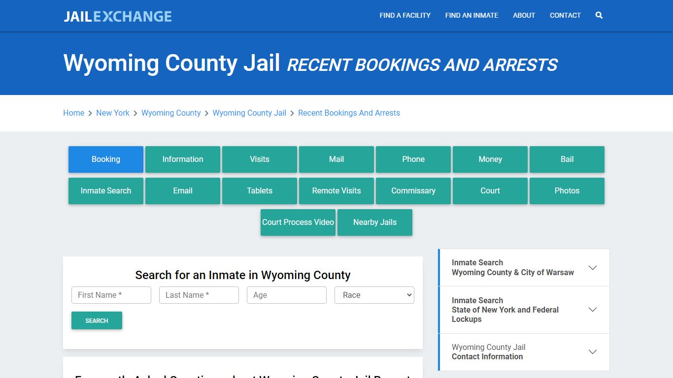 Wyoming County Jail Recent Bookings And Arrests - Jail Exchange